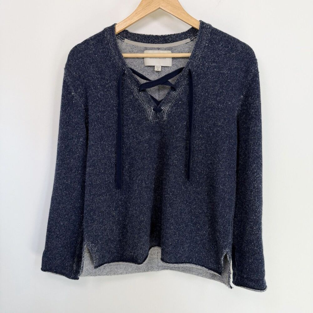 Brochu Walker Sweater Women Medium Blue Cashmere Wool Tie Front Lace Up Nautical